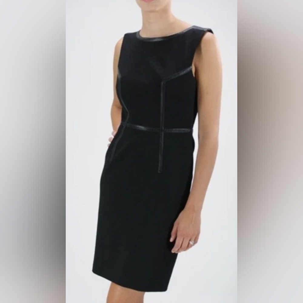 Trina Turk Katharine Black Knit Leather Trim Dress